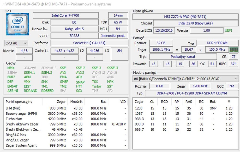 Komputer stacjonarny i7-7700 RAM 32gb Win 10 Pro (OEM)