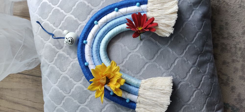 Tęcza makrama , makramowe rękodzieło , zawieszka do pokoju dziecka