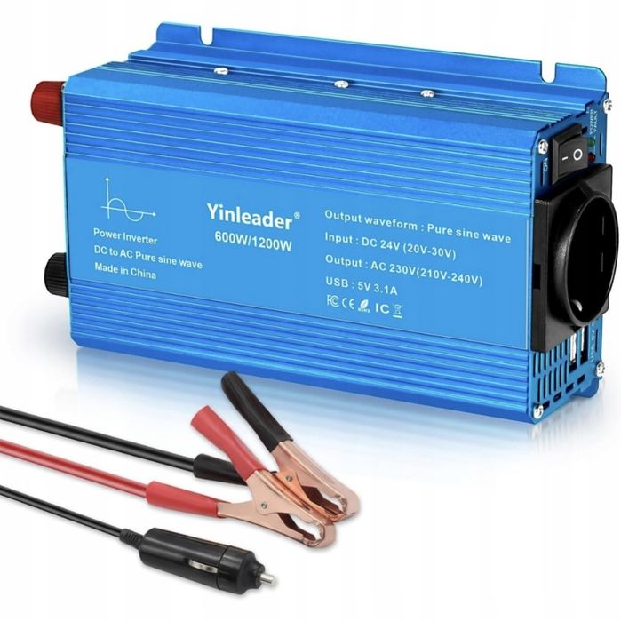 www.sklepAB2024.pl Yinleader przetwornica Napięcia 600W/1200W, 24V na 230V www.sklepAB2024.pl