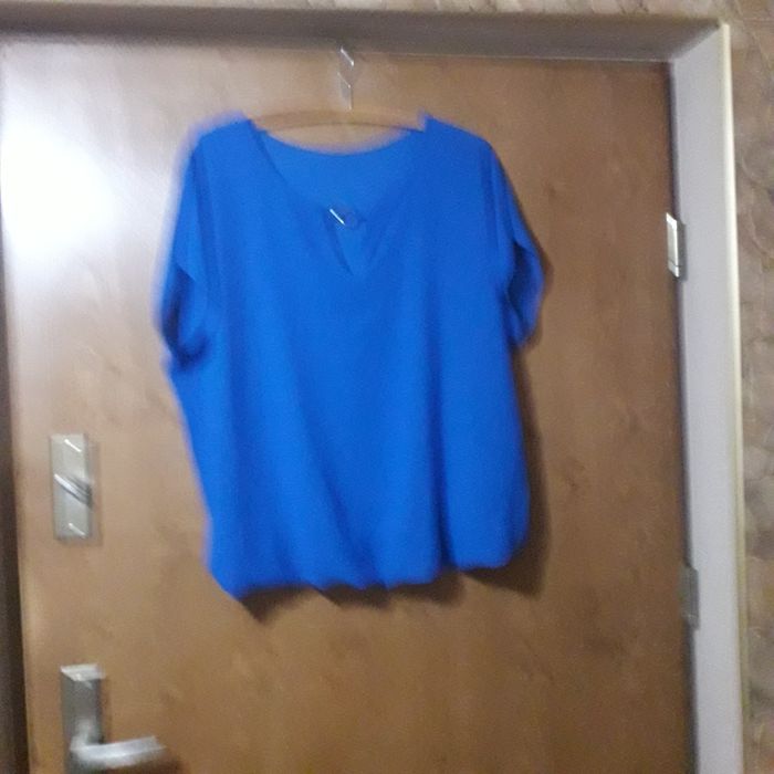 Włoska bluzka z krótkim rękawem, luźna, warstowa, niebieska