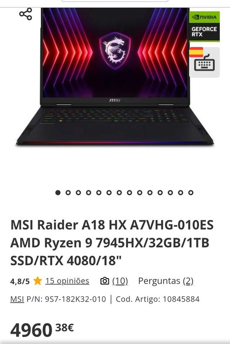 MSI Raider A18 HX Portátil Gaming