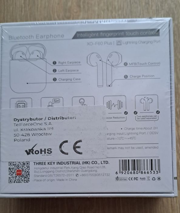 XO Słuchawki Bluetooth F60 Plus TWS białe z Powerbankiem (nowe)