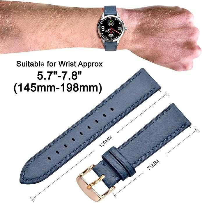 Графитовый синий кожаный ремешок 17 мм.