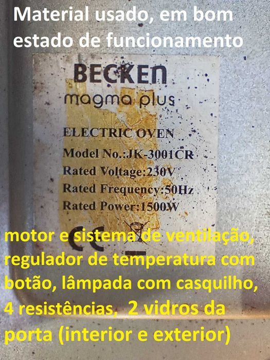 Peças usadas forno becken Magma plus