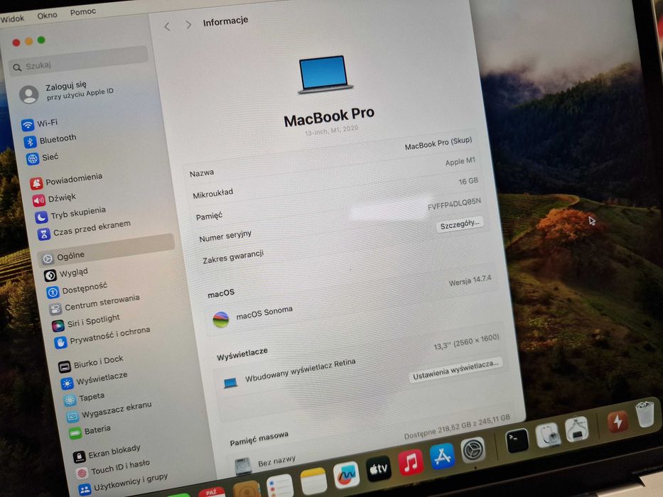 Macbook PRO 13 2020/ M1/ 16GB/ 256GB/ Space Gray/ 260 cykli/ Grade A-