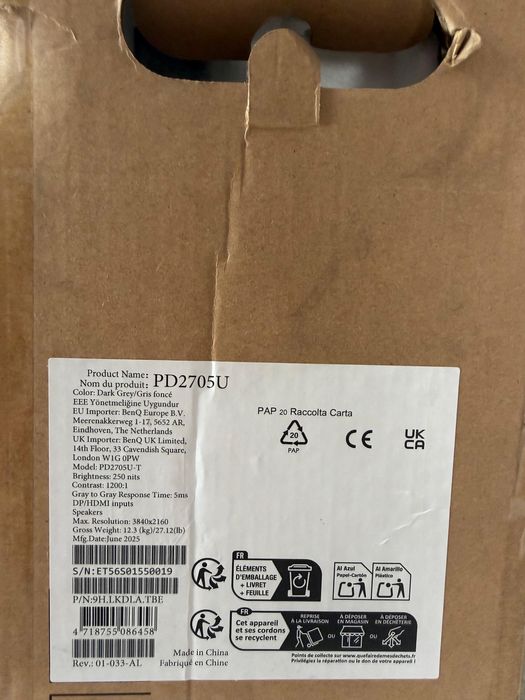 Monitor 4K 27 cali BenQ PD2705U HDR IPS 60Hz 5ms Głośniki PIVOT czarny