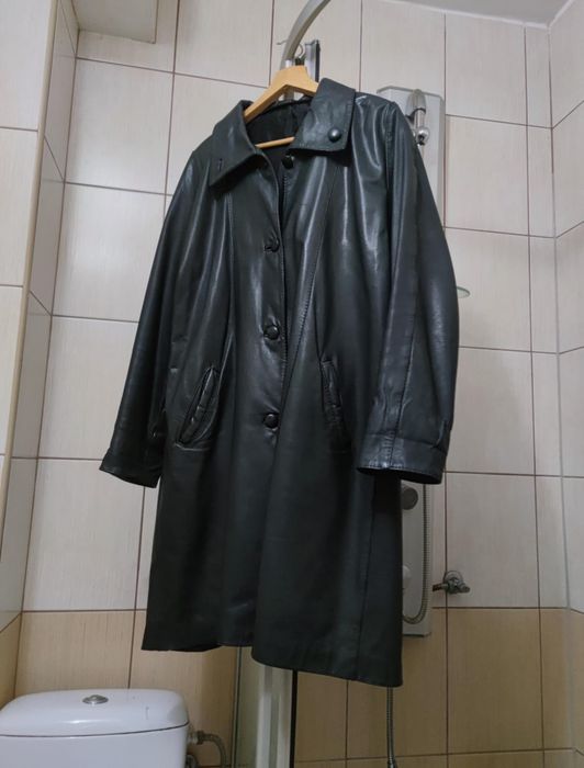 płaszcz płaszczyk XXL zielona ciemna damski leather kurtka skórzana da