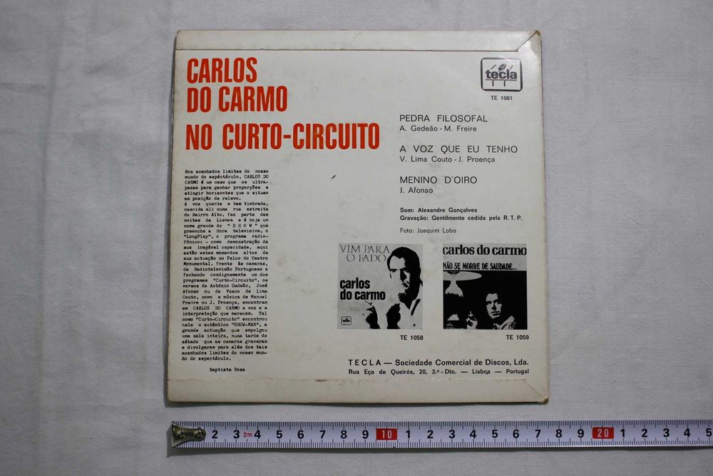 Disco vinil 45rpm single - Carlos Do Carmo - No Curto-Circuito - 1970