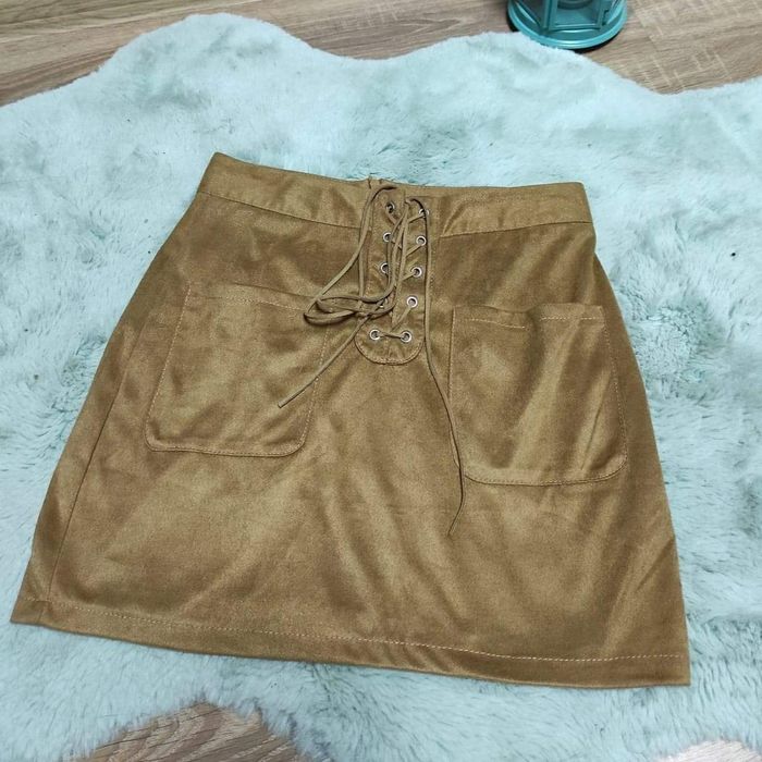 Mini spódniczka welur camel xs