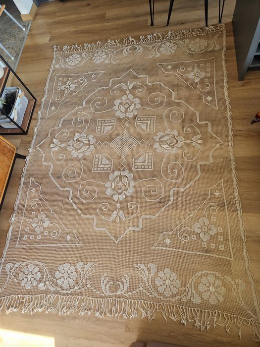 Antyk stara kołkowa narzuta obrus firanka 270×190cm