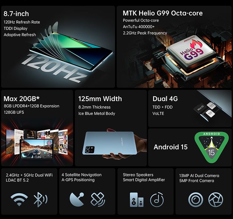 Новий Планшет Teclast T50 Mini+ клавіатура, 8.7" (120Гц), Helio G99, G