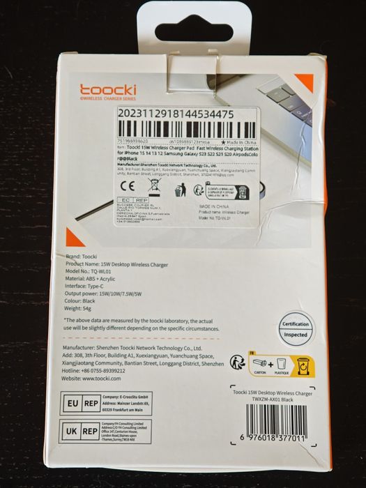 Carregador de Telemóvel Wireless (Novo na caixa