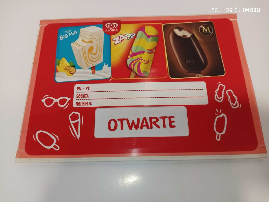 Algida - zamknięte - otwarte - zaraz wracam - tablica Unilever Polska
