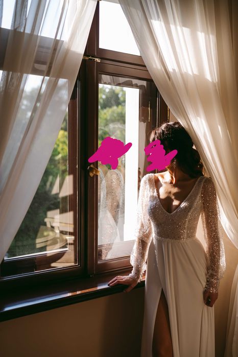 Sukienka ślubna, cekiny, koraliki, styl glamour + gratis!