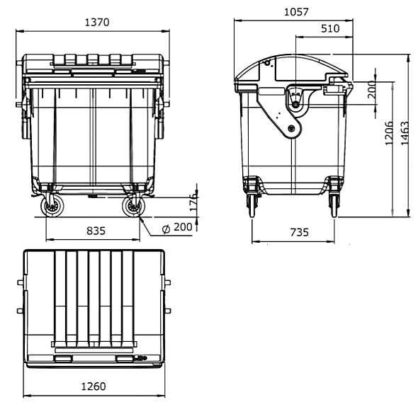 Uszkodzone pojemniki na odpady 1100l niemieckie kosze na śmieci