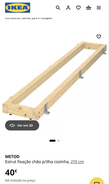 Kit ilha Ikea - Estrutura fixação chão p/ilha cozinha METOD, 210 cm