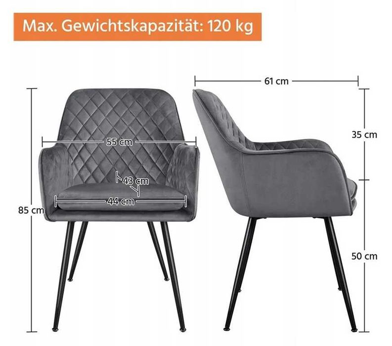 Zestaw 2 krzeseł ,kolor szary, sztuczna skóra