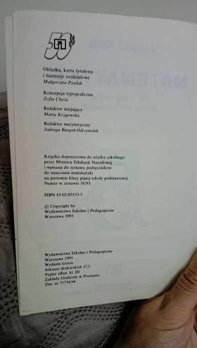 Matematyka klasa 5 podręcznik 1995 Janusz Kaja
