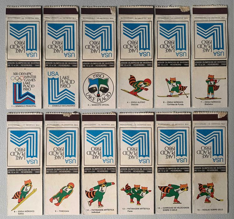12 Carteiras de Fósforos Antigas - Jogos Olímpicos de Inverno 1980