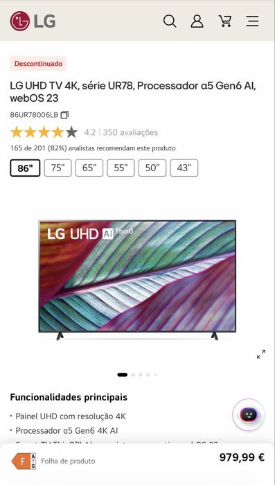 LG Smart TV 86” UHD 4K