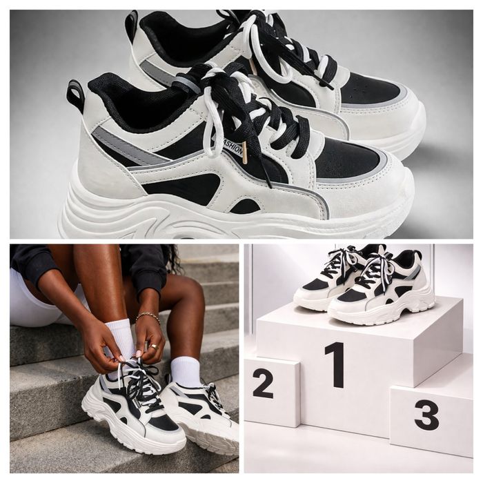 Sneakersy na grubej podeszwie chunky czarno-białe 37.5