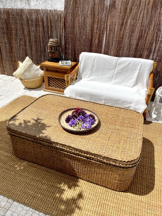 mesa, bau, centro, arrumação, verga, rattan, palha, rustica