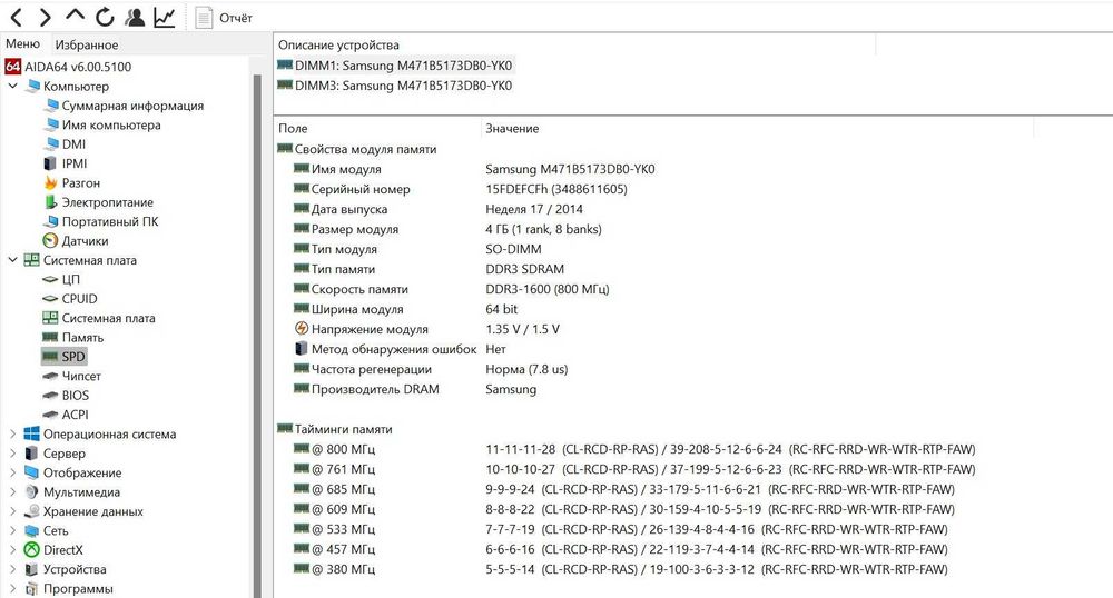 Память на мини ПК Samsung 4GB/DDR3-1600Mgz./рабочая 2шт. двухранговая