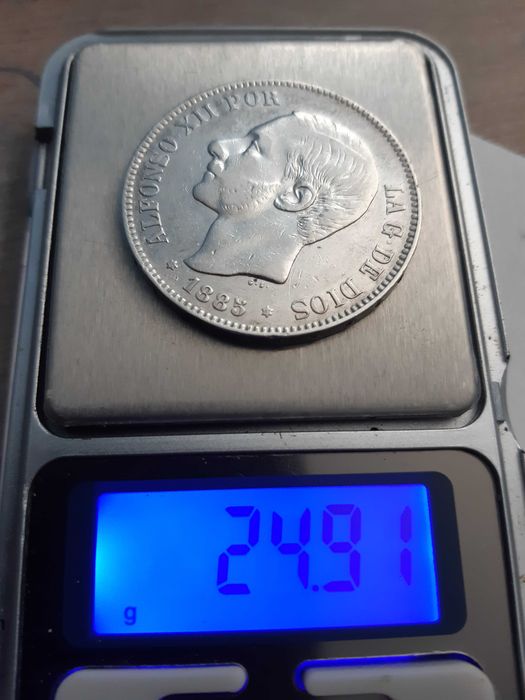 Hiszpania 1885 - 5 peset - srebro - real foto