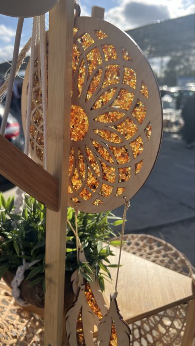 Łapacz snów bursztyn drewno prezent