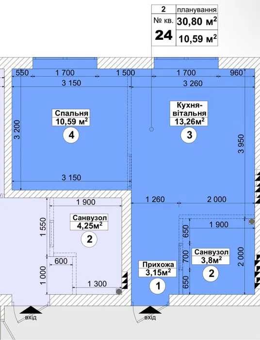 Продаж Готової  1к Квартири - 30.80м2 (фактично 41.15м2) Sanville park