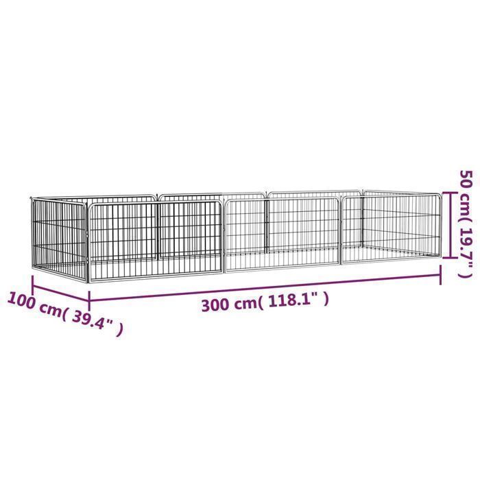 Vidaxl Kojec Dla Psa, 8 Panele, Czarny, 100X50 Cm, Stal