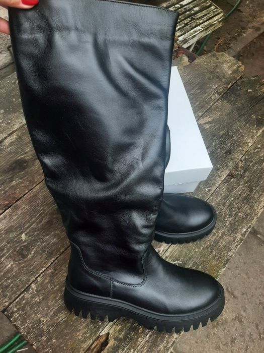 Высокие Сапоги евро зима натур.кожа на широкую голень 42-43см, 41р