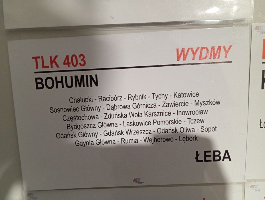 Tablica relacyjna TLK WYDMY/GARDNO