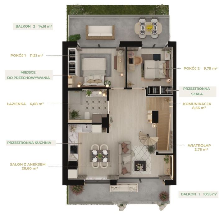 Mieszkanie 67 m² + poddasze 40 m² | 2 balkony | wysoki standard