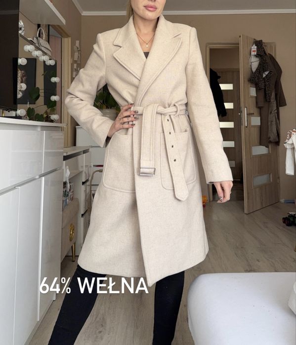 Płaszcz wełniany mango suit 64% wełna wiskoza premium zima wiosna