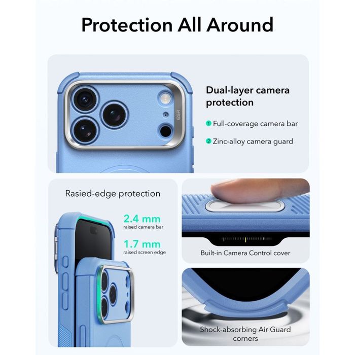 Etui pancerne ze stojakiem ESR Cyber Tough Kickstand MagSafe iPhone 17 PRO / 18 PRO - Jasnoniebieski