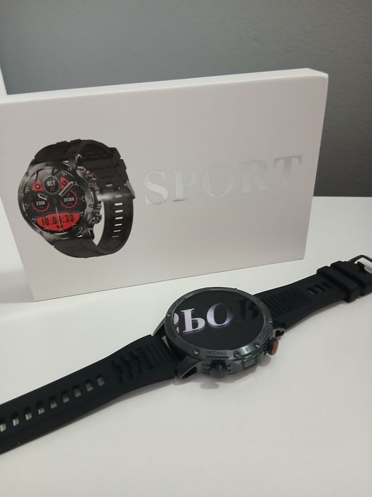 Smartwatch wodoodporny IP69 10ATM, czarna koperta. Męski
