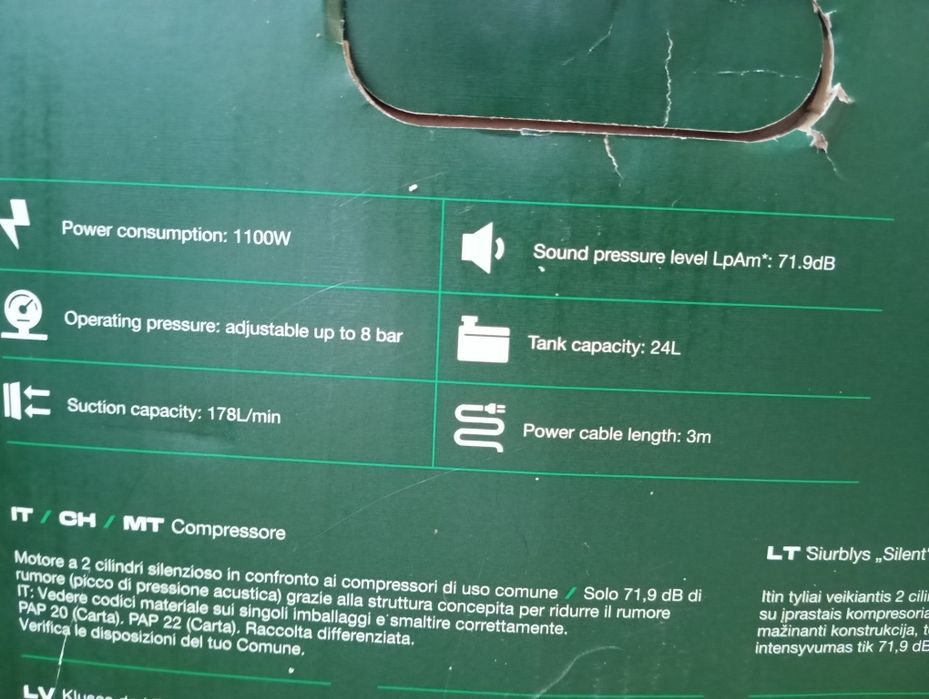 Compressor silêncioso Parkside 24Lt 1100W