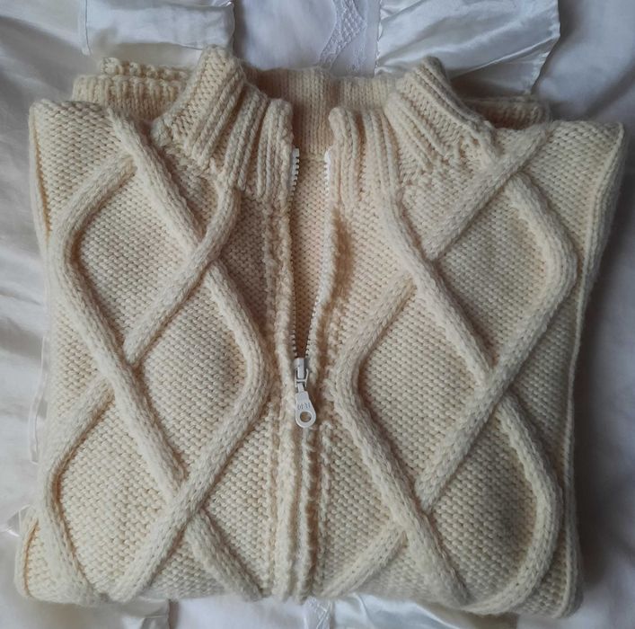 100% Wełna miły piękny sweter kremowy wełniany kardigan L XL