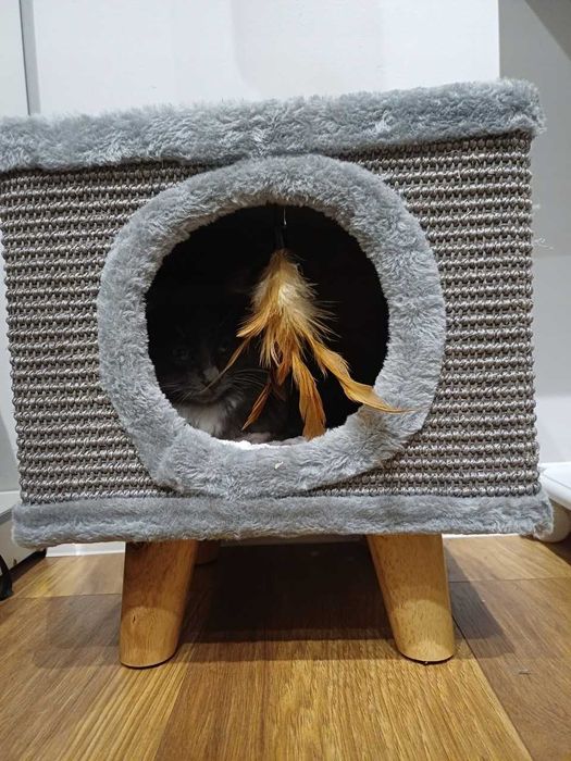 Drapak Pufa Dla Kota Domek Legowisko Na Nóżkach Szary Mebel 38cm
