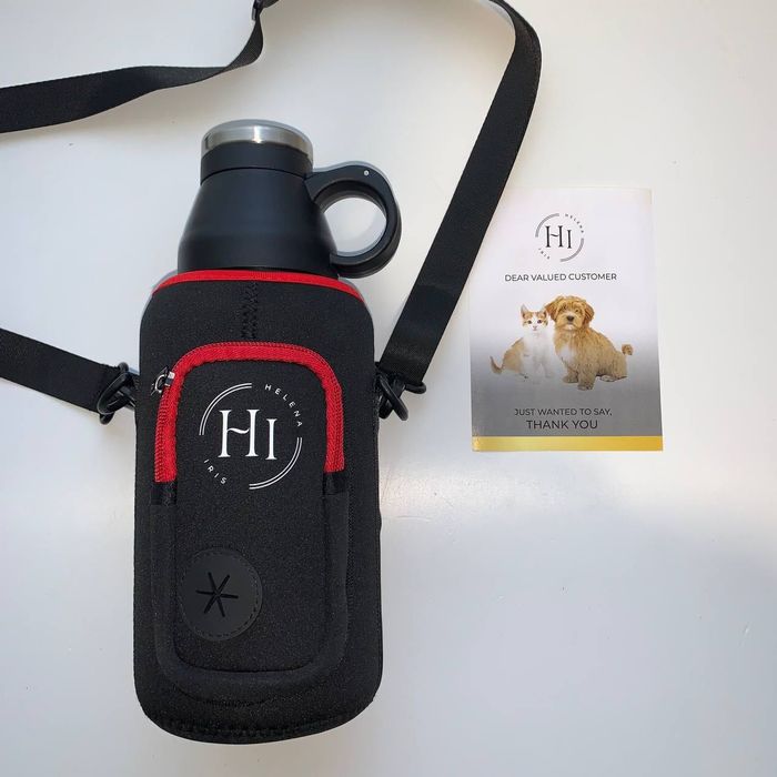 Helena IRIS Портативна пляшка для води для собак з 2 прикріпленими мисками та сумкою для перенесення – ізольована нержавіюча сталева