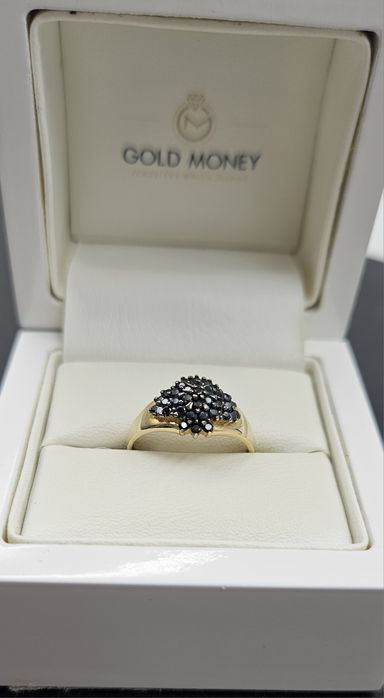Złoty pierścionek z czarnymi cyrkoniami 585 R16 GOLD MONEY