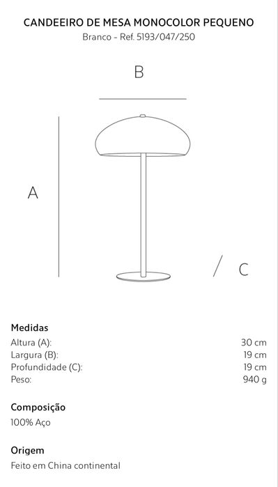Candeeiro De Mesa Monocolor Pequeno Zara Home NOVO