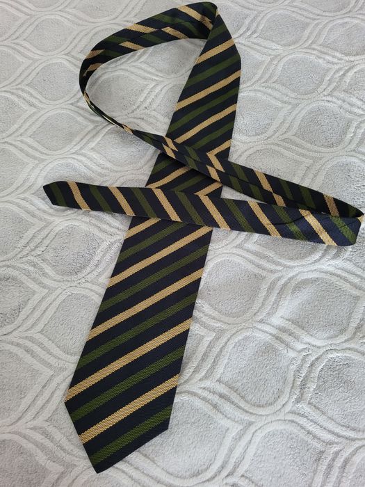 Jedwabny krawat granat, zielony, złoty
