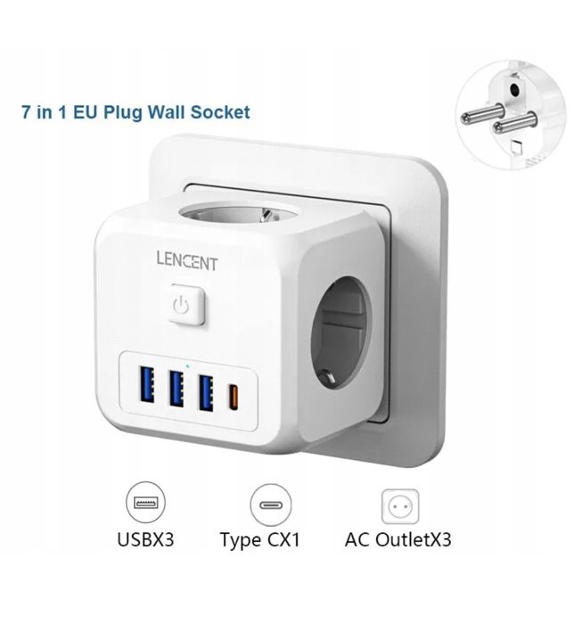Listwa ścienna LENCENT 7 w 1 EU Plug, PD35W 3AC 3U1C