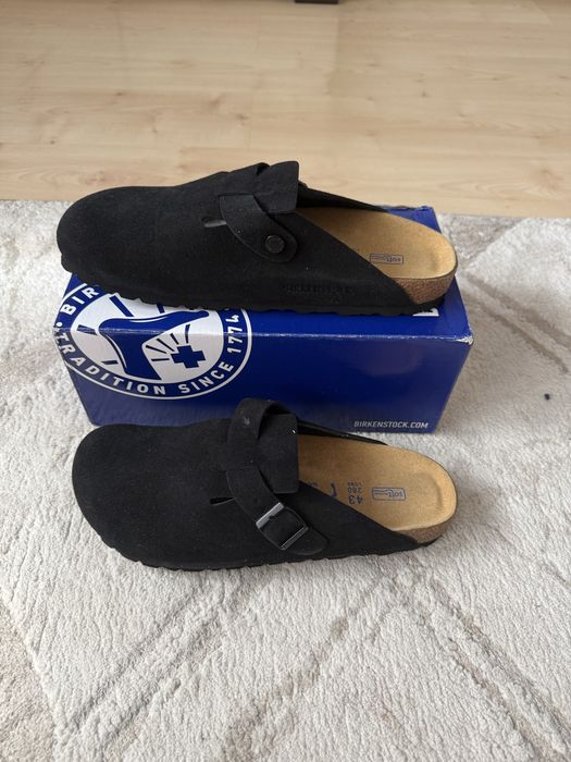 Buty birkenstock boston black suede klapki