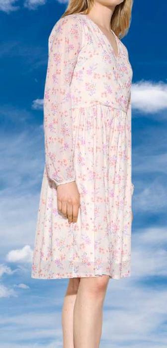 Nowa beżowa sukienka w kwiaty - L