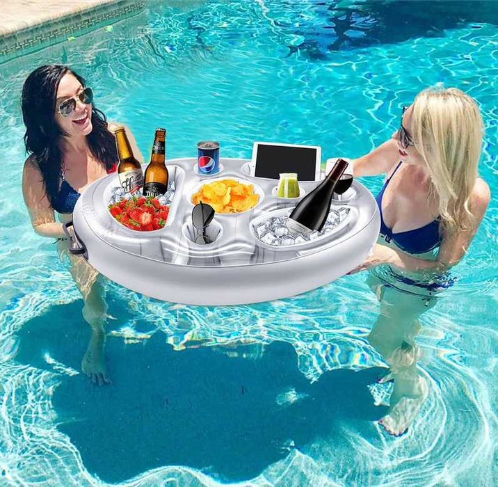 Bandeja insuflável flutuador porta-bebidas garrafas piscina 51 x 70 cm