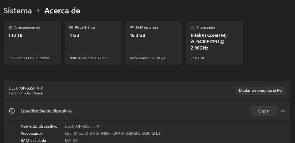 PC Gaming Core i5 9400f - 16GB - SSD Nvme - GTX 1650