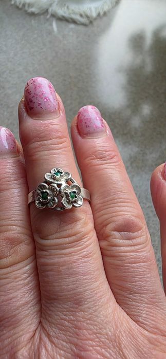 Biżuteria z PRL-u Pierścionek Srebro "Warmet" Niezapominajki VINTAGE